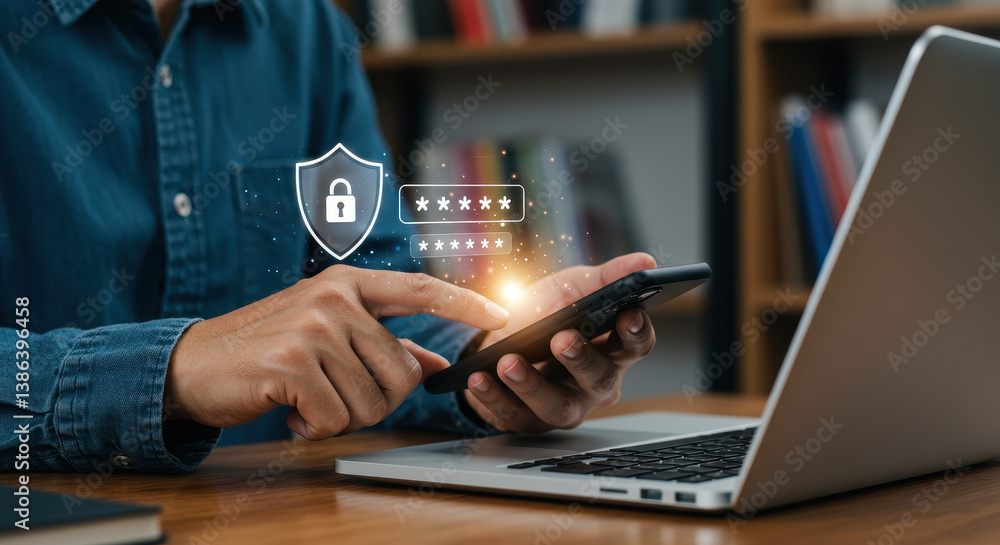 Poster secure login: protecting data with password authentication on mobile & laptop - cybersecurity, onlin
