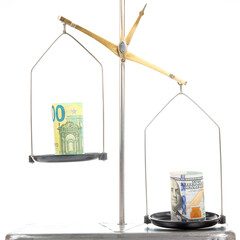 old pan scales. the concept of the difference in the exchange rate of monetary currencies....