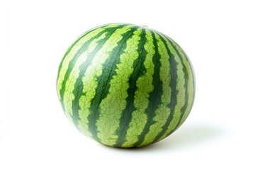 Isolated Whole Watermelon with Green Stripes on a White Background