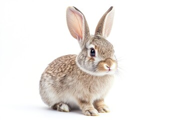 Fototapeta premium Adorable Brown Bunny Sitting on White Background Portrait Studio Shot