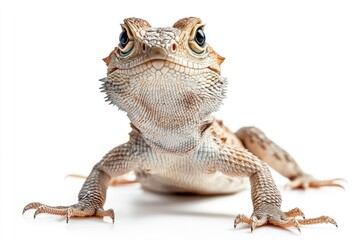 Naklejka premium Bearded Dragon Looking at Camera Isolated on White Background