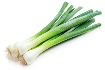 Fresh Green Onions Bunch on White Background for Culinary Use