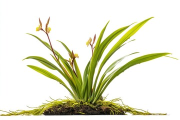 Obraz premium Growing Bulbophyllum Orchid Plant with Yellow Flowers and Green Leaves