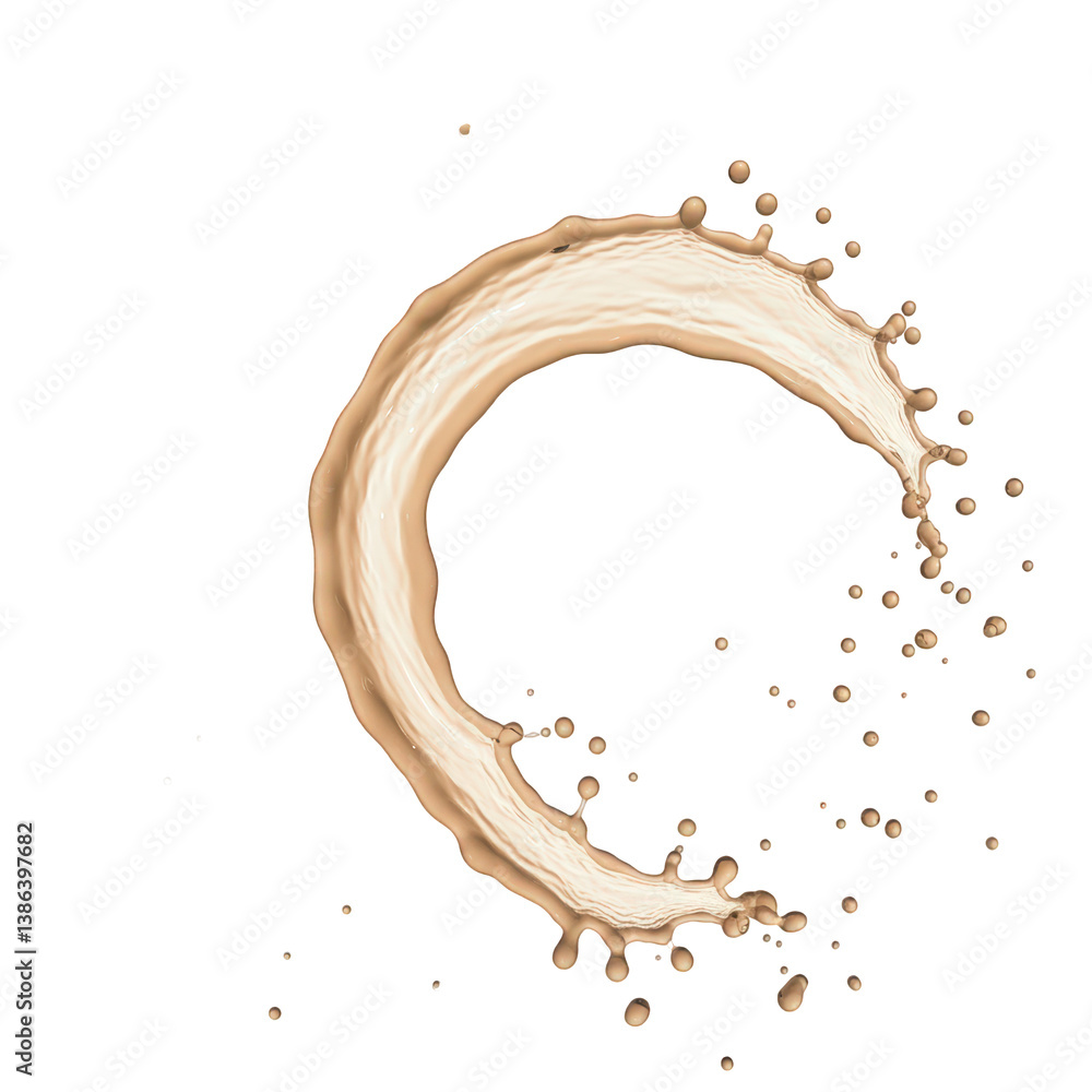 Poster creamy liquid forms a dynamic splashing arc.