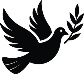 pentecost sunday dove with olive branch icon vector art illustration.