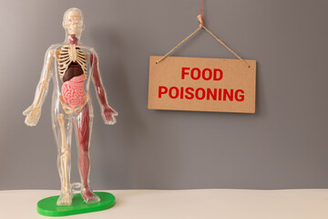 Closeup of pencil eraser and black food poisoning text.