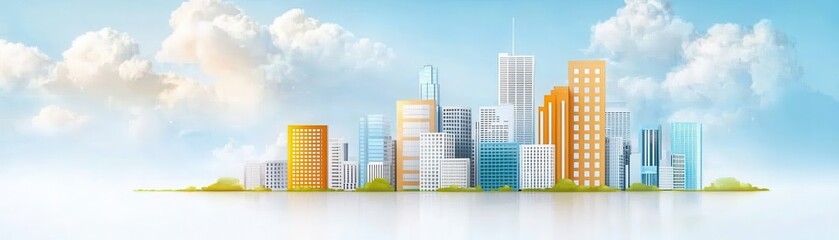 Futuristic cityscape overview urban environment digital art cloud background aerial perspective