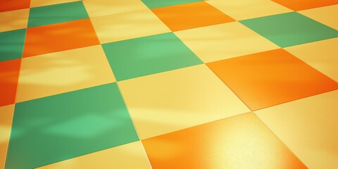Colorful Checkered Floor, Interior Decor, Retro Style, Perspective View tile pattern