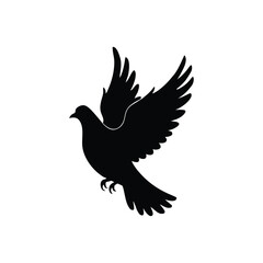 Dove with Halo – sleek silhouette of a dove descending, wings spread.
