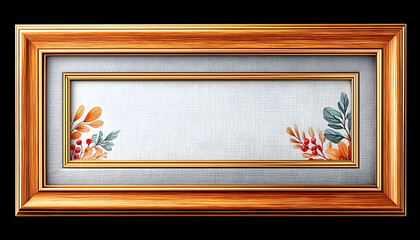 Elegant wooden frame with autumnal floral design and blank canvas