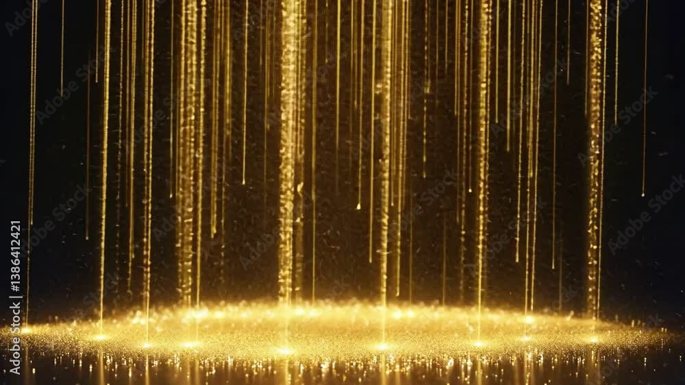 Poster celestial gold cascade: capturing an elegant display of shimmering golden light streams gracefully d