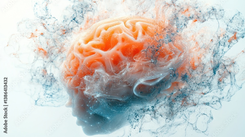 Aufkleber advanced technology concept illustrating a glowing brain surrounded by digital circuits and futurist