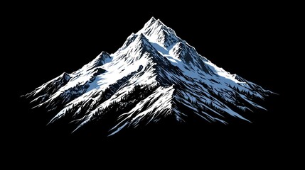 Majestic Snowy Peak: A Digital Illustration of a snow-capped mountain against a black background.