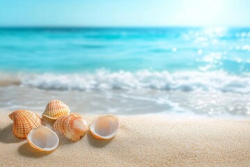 Obraz premium View of the sandy beach. Shells in the sand.