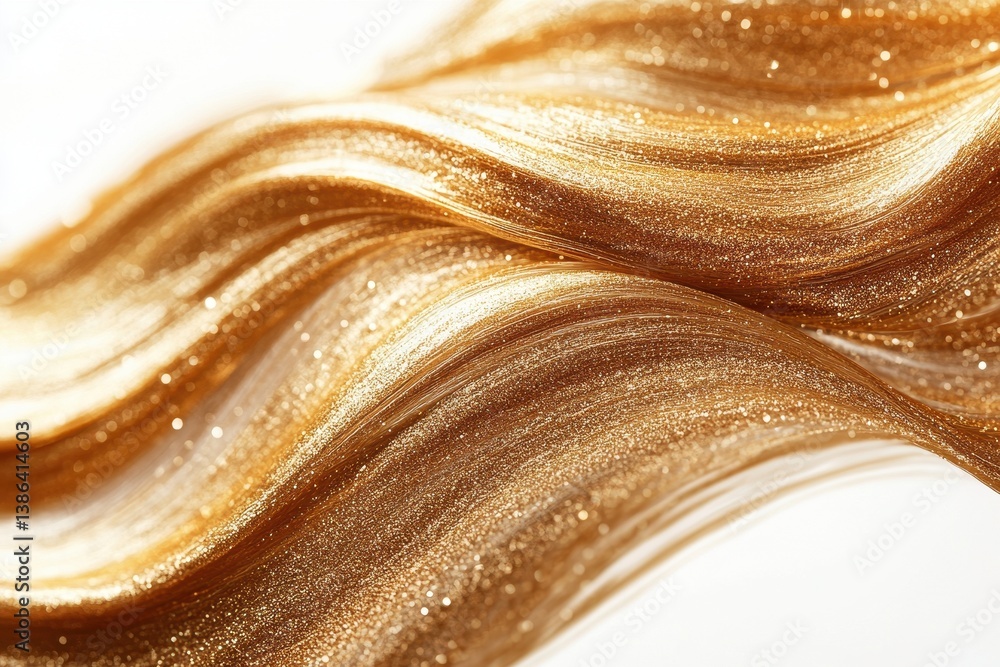 Aufkleber golden strands of shiny hair flow gracefully, illuminated by soft light, showcasing stunning texture