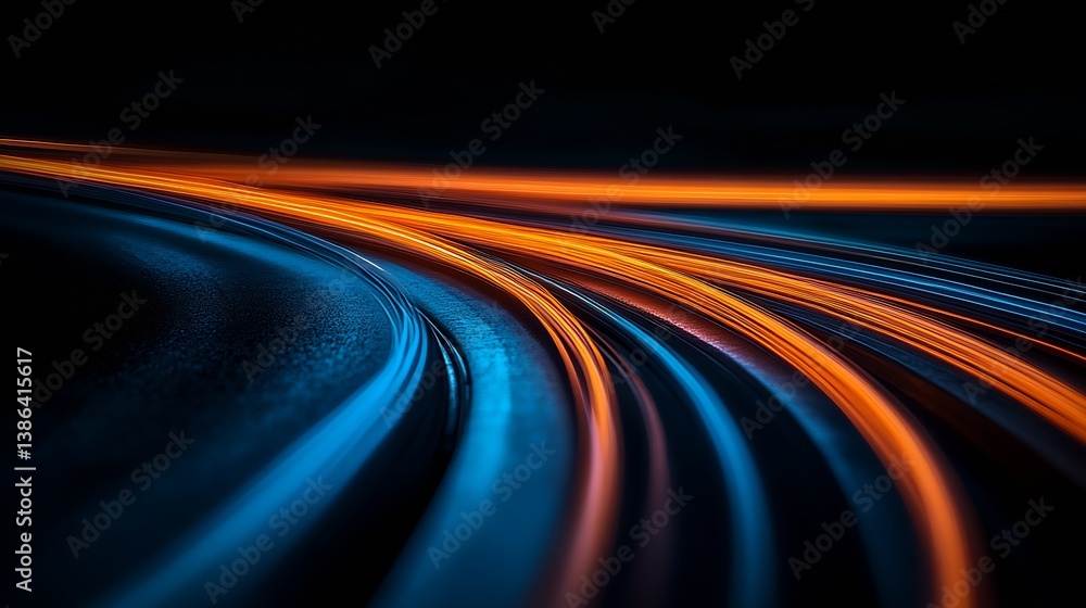 Poster Dynamic light trails on a dark background evoking speed and energy in abstract photography : Generative AI
