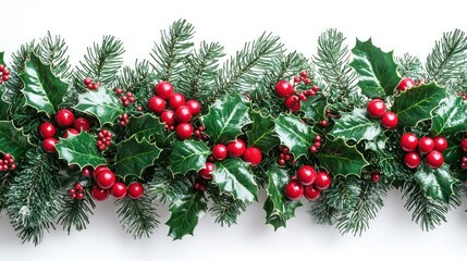 Christmas Holly and Pine Garland Decoration