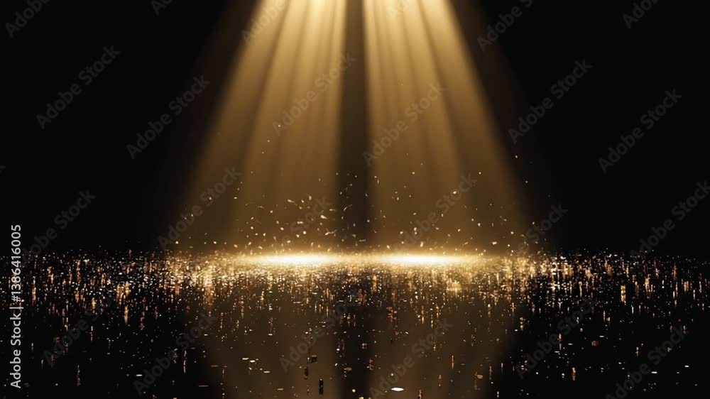 Poster light symphony: an ethereal display of golden beams illuminates a dark expanse, creating a captivati