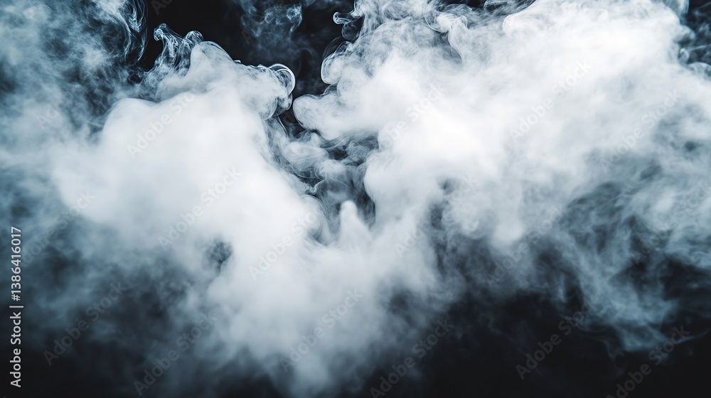 Poster Dramatic view of thick smoke swirling against a black backdrop creating an emotive and mysterious atmosphere : Generative AI