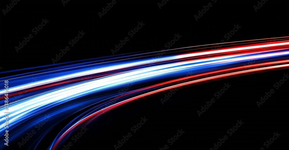 Aufkleber Vibrant motion trails of red and blue light creating an abstract and dynamic composition against a dark background : Generative AI