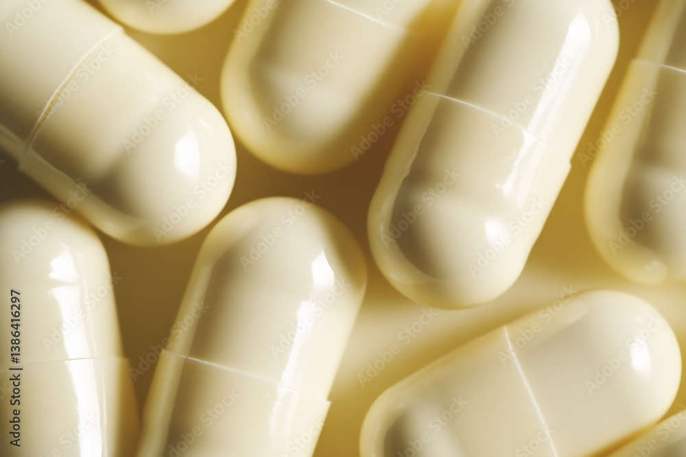 Poster close-up view of soft yellow capsules emphasizing their smooth texture and appealing color : generat
