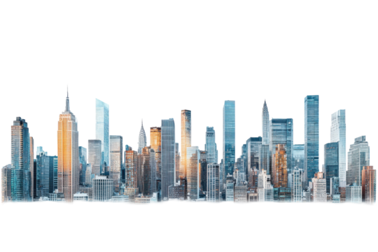NYC Skyline Cityscape Urban Architecture Buildings Towers isolated on transparent background