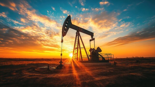 Sunset oil pump jack field energy extraction