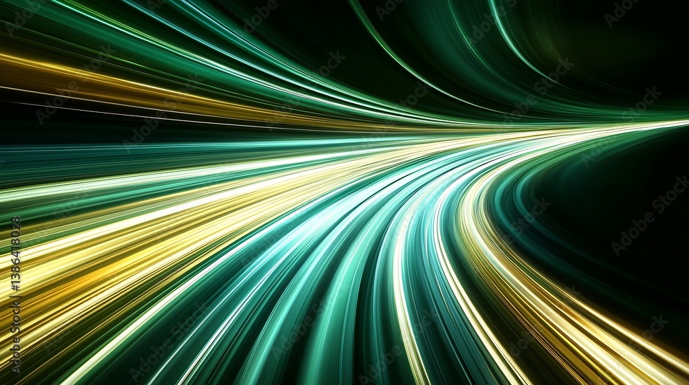 Poster Colorful abstract light trails with smooth flowing lines creating a sense of speed and movement : Generative AI