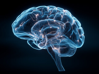 Digital brain network glowing