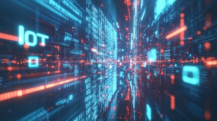 Fototapeta premium IoT data stream tunnel, digital future, network background