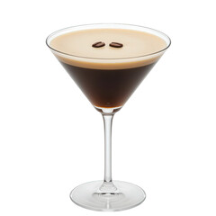 Coffee cocktail with frothy foam and coffee bean garnish.