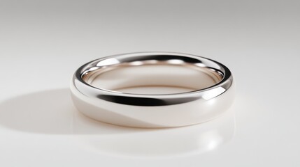 Platinum Wedding Band Polished Finish High-gloss studio lighting Close-up centered view Smooth surface design Commitment symbol Neutral backdrop Cool metallic tones Ideal for jewelry ads