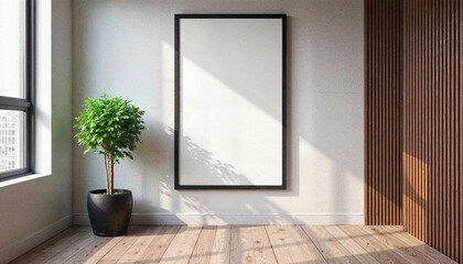 Modern minimalist office interior with empty poster mockup, creative space