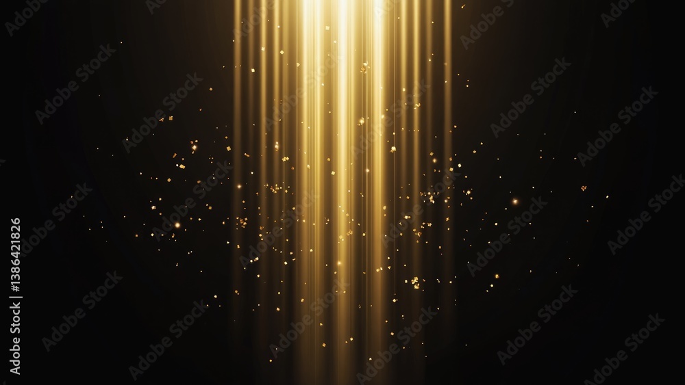 Poster golden beam's descent: illustrating an ethereal descent of golden light beams, illuminating the dark
