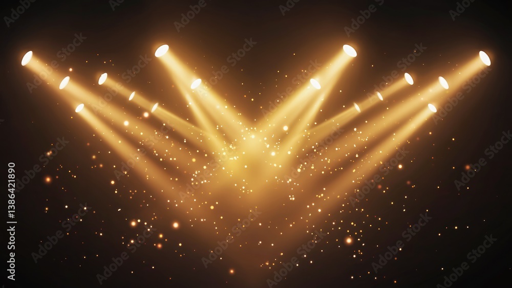 Poster illuminated spotlight: a dazzling display of spotlights converge, creating a captivating spectacle o