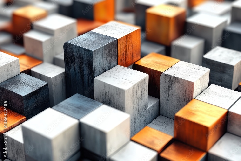 Poster wooden blocks create intricate mosaic pattern in a creative interior design setting showcasing vario