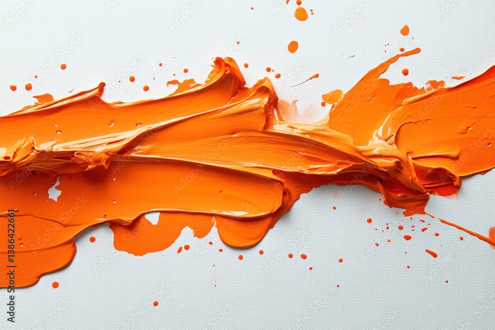 Fototapete Bright orange paint smeared across a white canvas creating an abstract pattern during an artistic endeavor in a studio setting