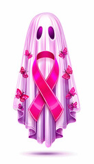 Pink ribbon on a ghost with butterflies, breast cancer awareness