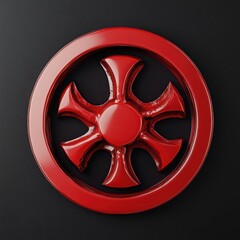 Obraz premium Red glossy abstract symbol on a black background, resembling a circular cross design.