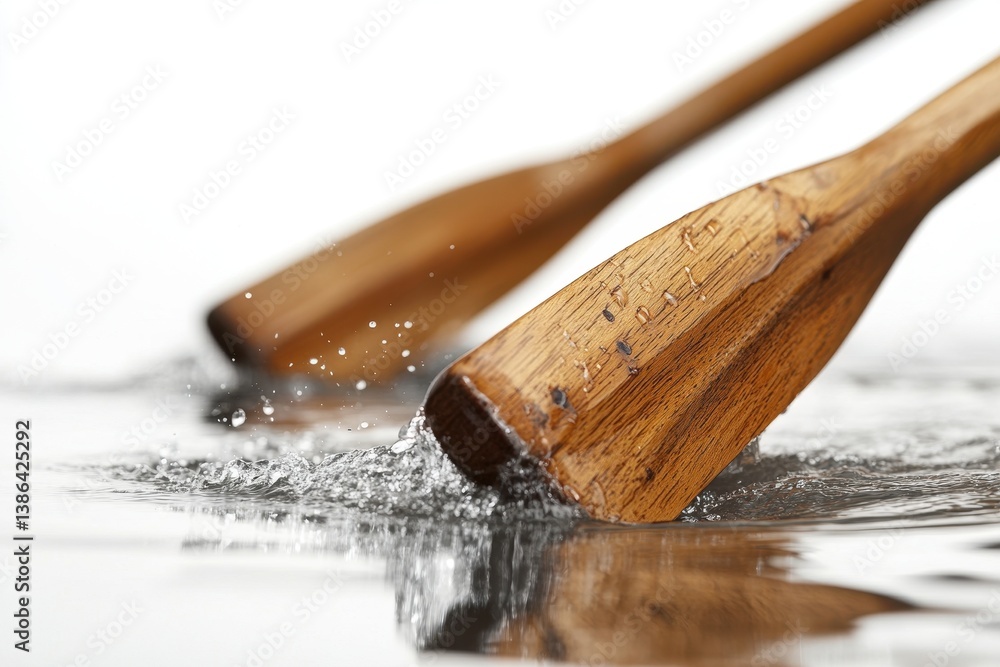 Poster Water flows rapidly over a wooden surface, creating splashes and droplets in a well-lit environment during the day, capturing the beauty of natural movement and texture