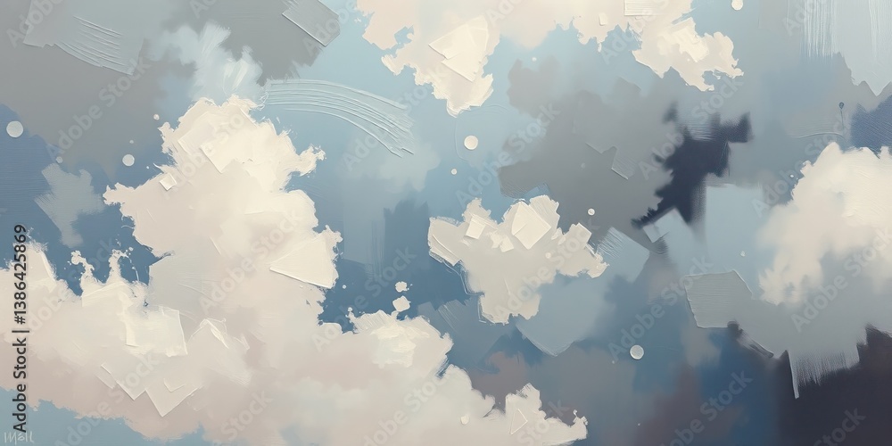 Poster sky with soft clouds in abstract style with blue tones