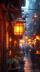 Enchanted Evening in a Chinese Alleyway: A Glimmering Lantern's Glow