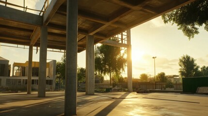 A view of an unfinished building with visible steel columns and concrete floors waiting for the next phase of construction