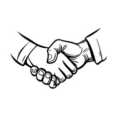 Fototapeta premium Shaking hands handshake business vector illustration isolated on white background, symbol of success deal, happy partnership, greeting shake, handshaking agreement flat sign design