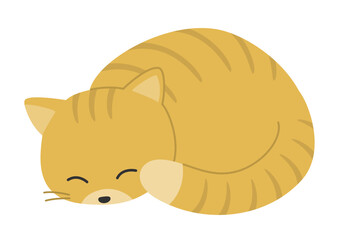 丸くなって眠る茶色い猫のイラスト
