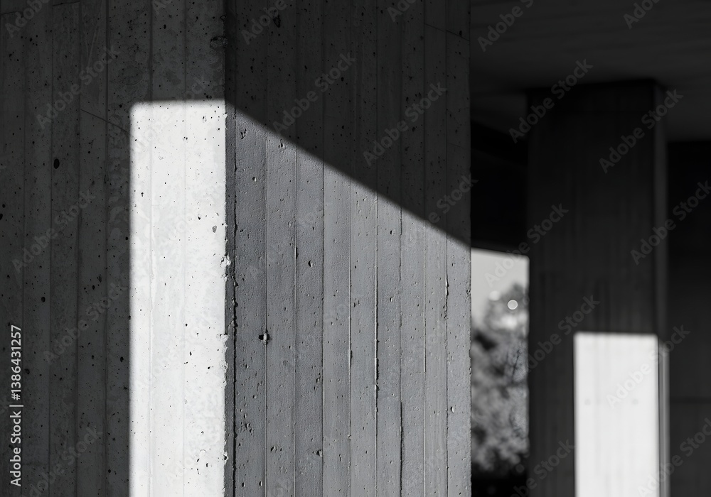 Poster abstract concrete architecture shadow and light, modern building design, grayscale image.