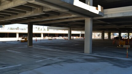 Empty parking structure under construction with concrete levels and open spaces