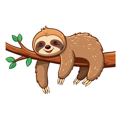 Obraz premium Cute cartoon like sloth sleeping from a tree branch