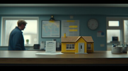 Interior shot of a business office with a model home