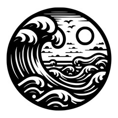 The Great Wave off Kanagawa Black Vector Icon